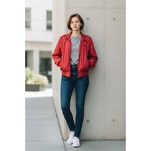 VTG Burgundy Harrington Style Bomber Jacket Zip Up Casual Outerwear Size 46